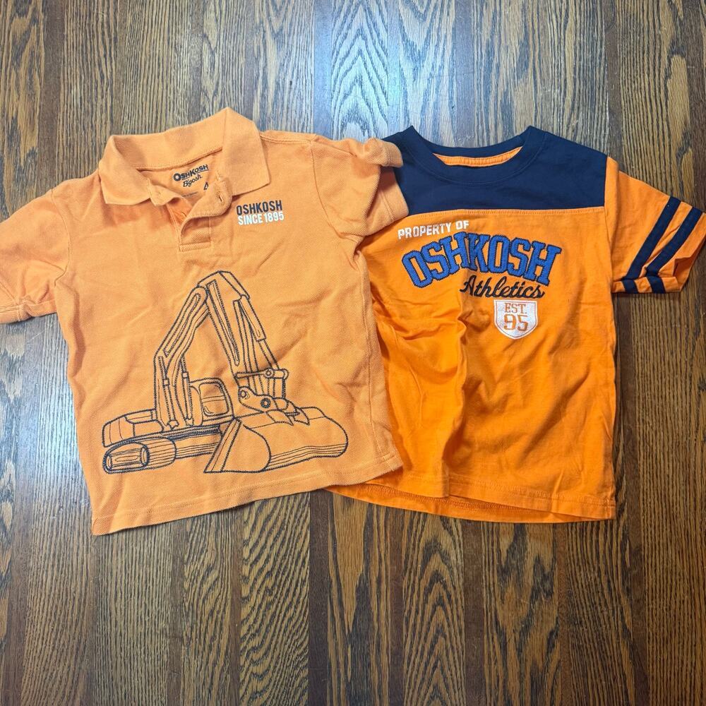 Oshkosh B’Gosh Boys Orange Shirts Polo Construction Shirt and Athletic Shirt 4T